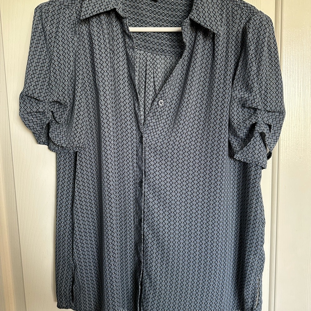 Adrianna Papell Navy Geometric Button-Down Shirt